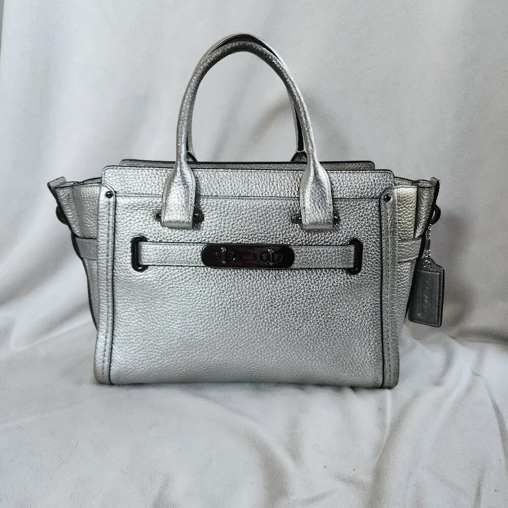 Coach Swagger 27 Pebble Leather Style w/o Strap in Silver - Style 34816 - Picture 1 of 16